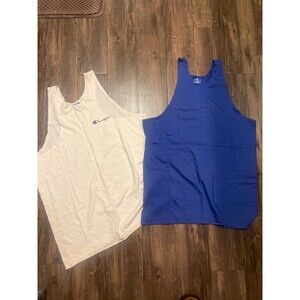 Set of 2 Champion Mens White Blue Sleeveless Gym Workout Stringer Tank Top Sz XL